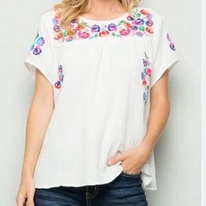 See and Be Seen On the Border embroidered‎ cotton top Sz L